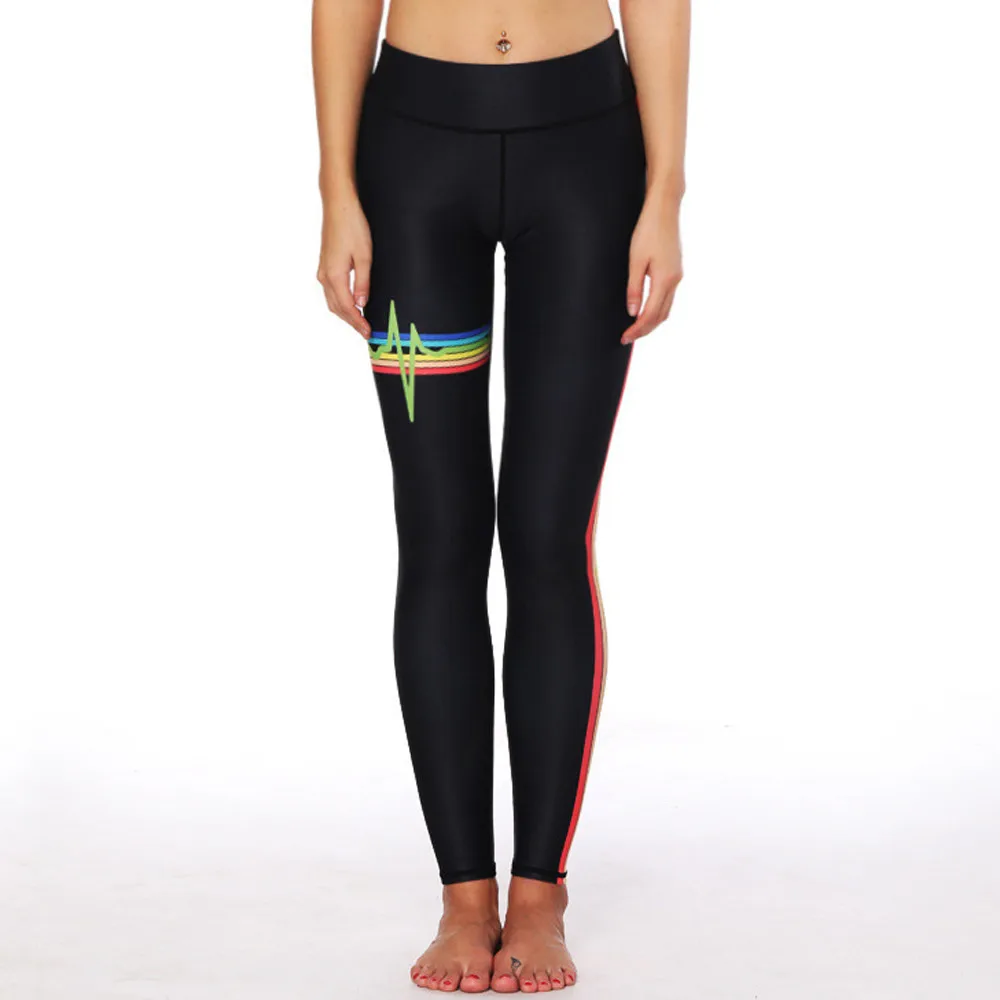 Женские Модные эластичные леггинсы с принтом радуги брюки для активного отдыха