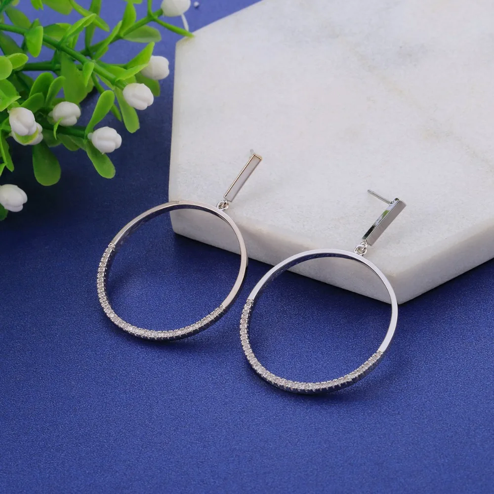 Полые круглые Висячие серьги для женщин модные с фианитом милые цвета розовое