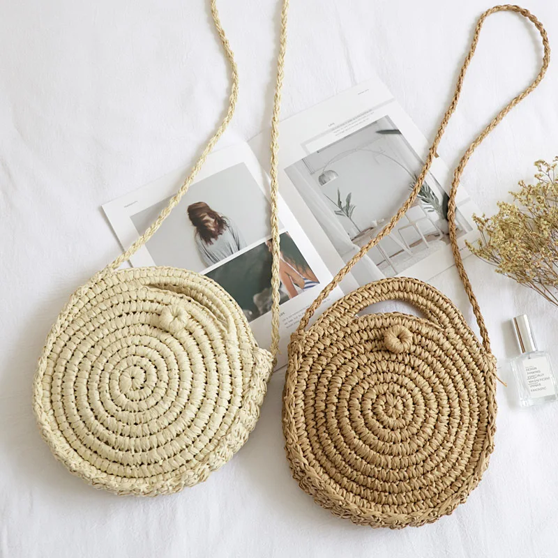 Круглая пляжная сумка с Бали винтажная соломенная дамская сумочка через плечо