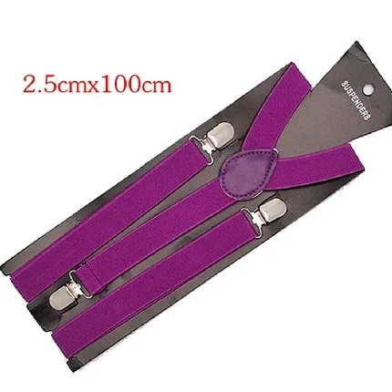 purple Новинка, мужские и женские подтяжки унисекс с клипсами, эластичные y-образные регулируемые подтяжки, твердые, 25*100 см, цветные - Цвет: purple