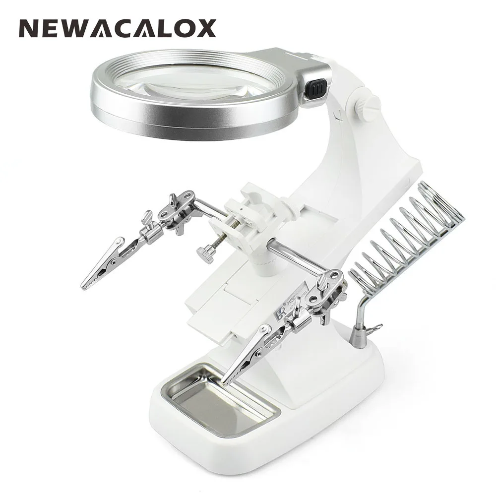 White Magnifier NEWACALOX 3X/4.5X светодиодный настольный Лупа увеличительное стекло сварочная лупа для чтения третьей рукой крокодил зажим паяльник инструмент для ремонта - Цвет: White Magnifier