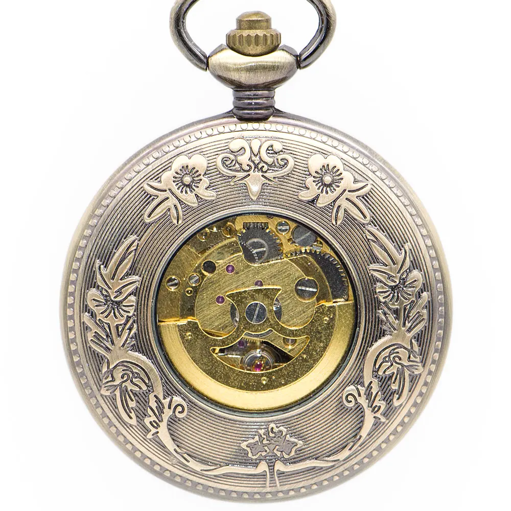 New Vintage&Antiuqe Eagle Shape Automatic Mechanical Pocket Watches Wooden Dial with Unisex Fob Chain Watch Best Gift PJX1347