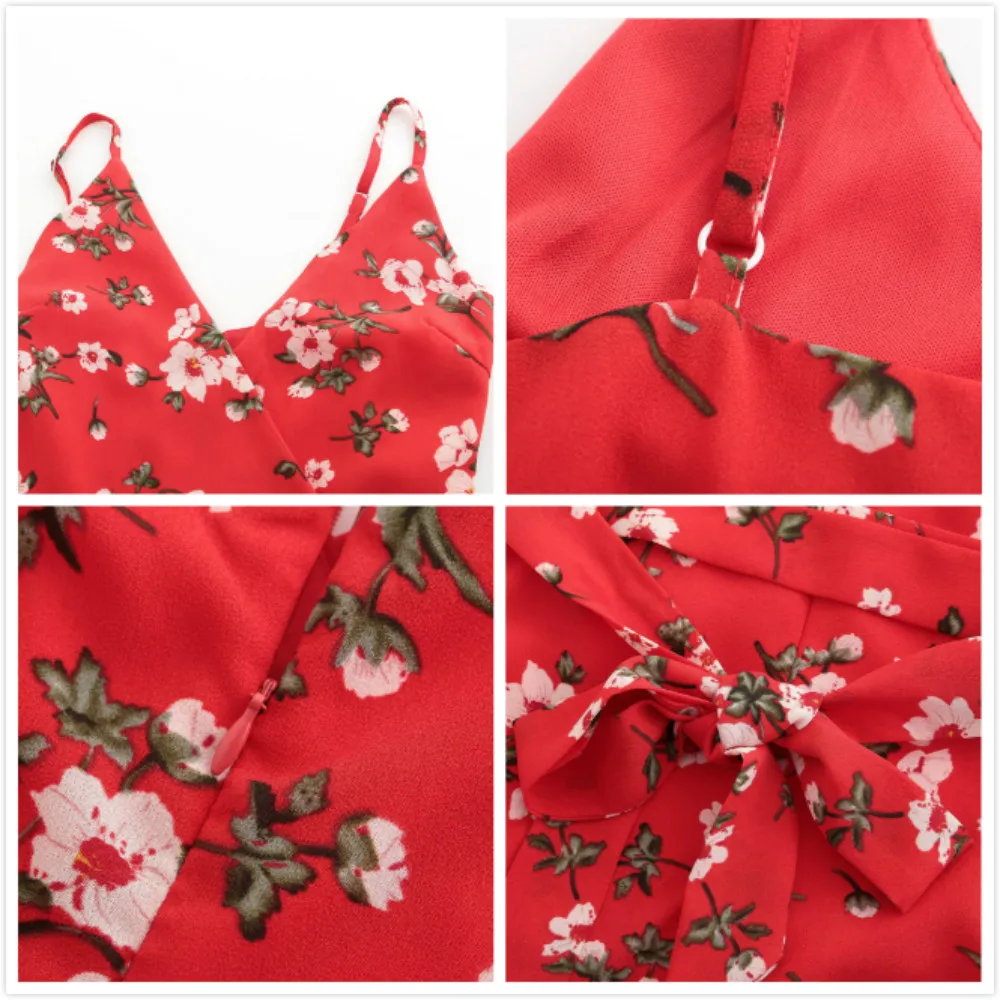 Летнее пляжное платье 2019 плюс размер женское асимметричное красное цветочное