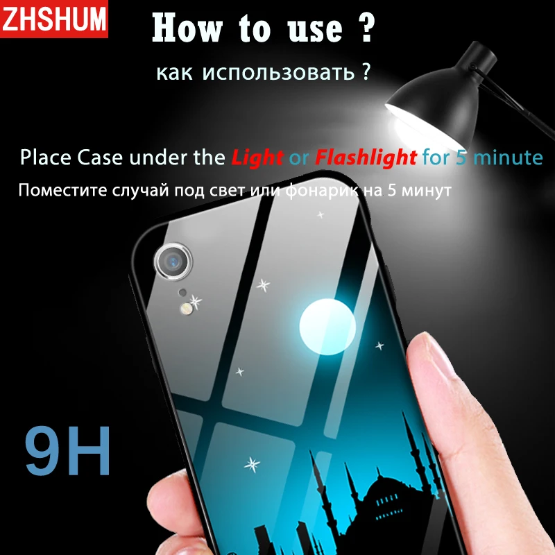 3D светящийся чехол из закаленного стекла для Iphone XR XS MAX растущий свет животный