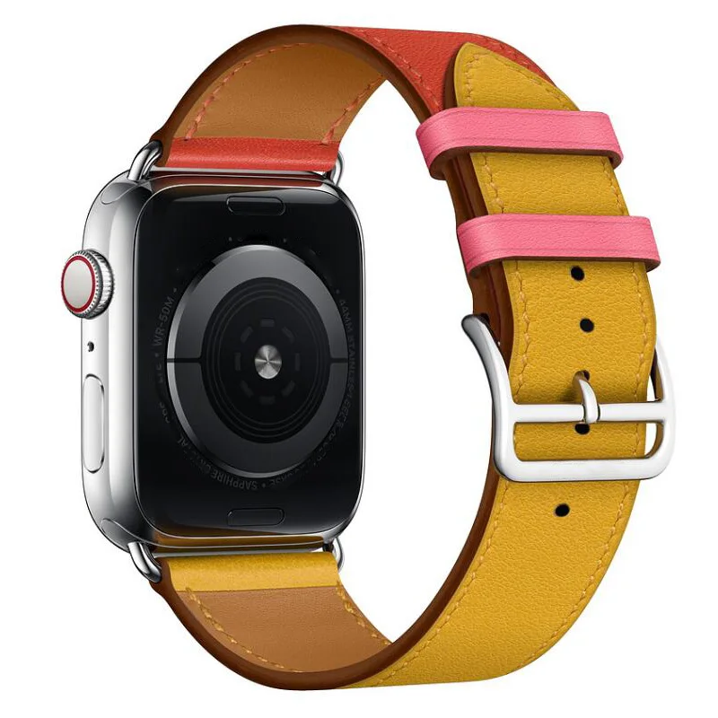 Ремешок для часов из натуральной кожи 38/42/40/44 мм цветной браслет Apple Watch Series 4 3 2
