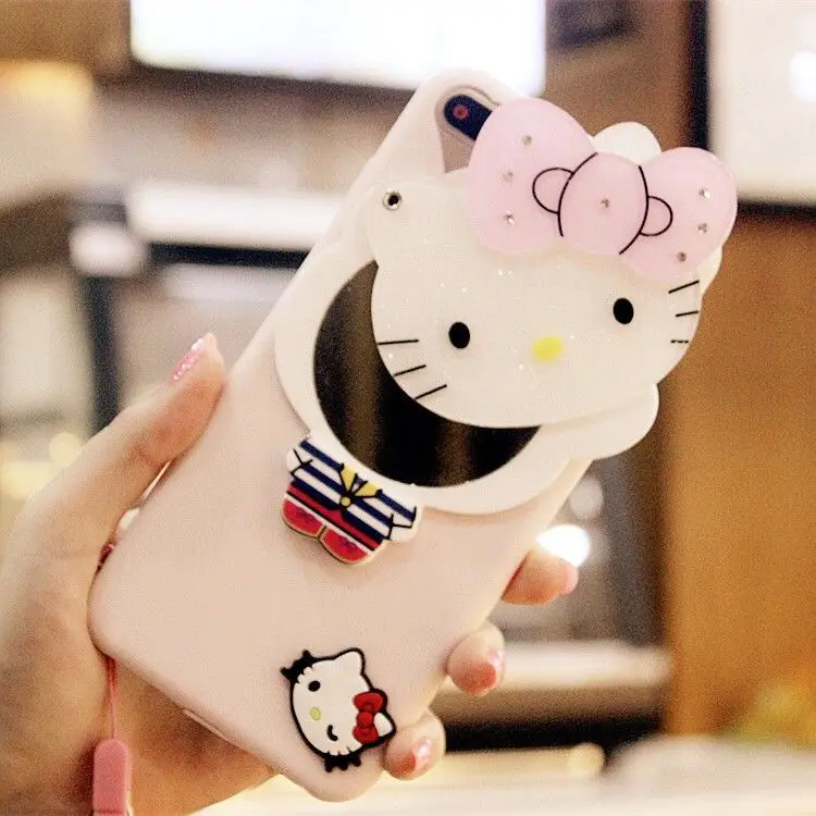 3D Flowers Cartoon Cat Makeup Mirror Mobile Shell Gift Send Phone with Pin Pack for iPhone 6 6s 7 8 Plus X XS Max Xr |