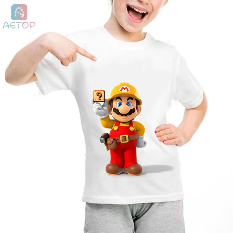Новая забавная футболка Super Mario 020 Kingdom Детская летняя Милая одежда топы для