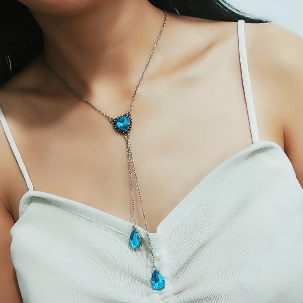 

Jewdy Vintage Blue Stone Pendant Necklace Fashion Ethnic Neck Dangle Jewelry Women Girls Party Accessoreis Gift