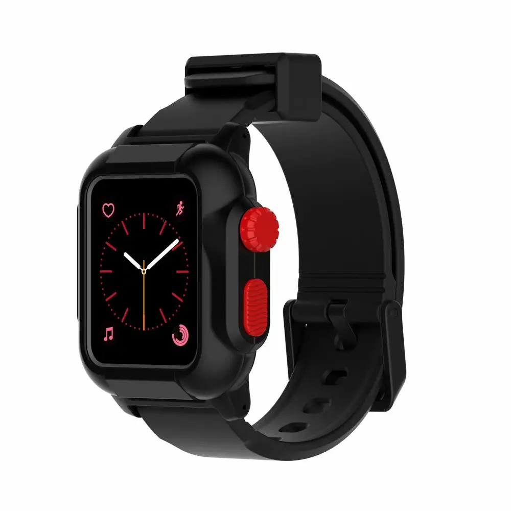 Защитный чехол+ ремешок для Apple Watch 44 мм/40 мм Iwatch 5 4 3 браслет наручные часы ремешки+ Водонепроницаемый защитный корпус - Цвет ремешка: Black Red button