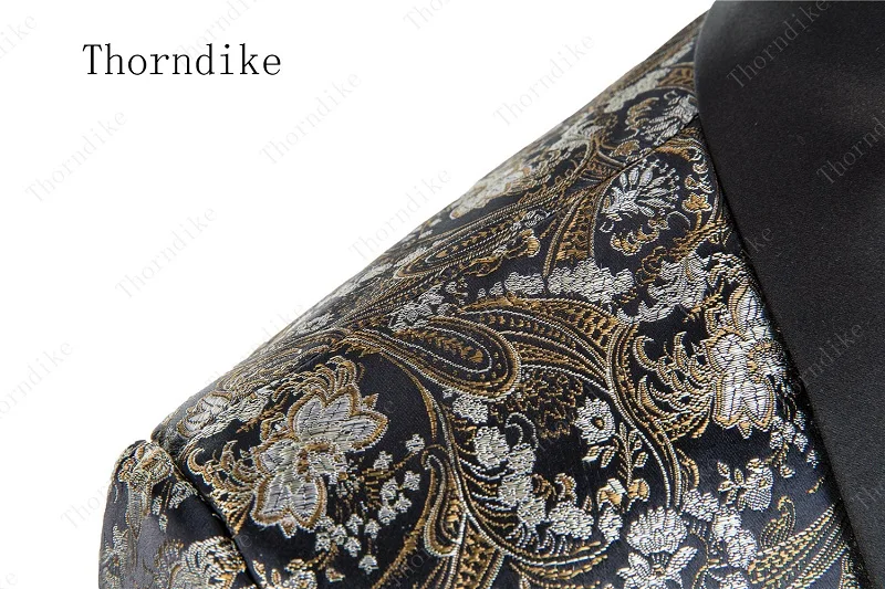 Мужские костюмы Thorndike Terno Masculino Новое поступление черный цветочный принт комплект