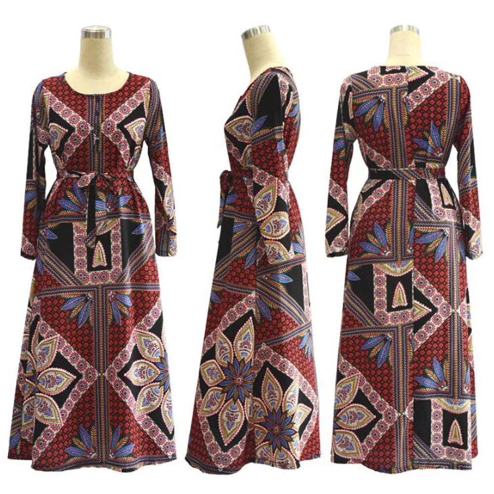 Длинное мусульманское платье женское винтажное с длинным рукавом и этническим