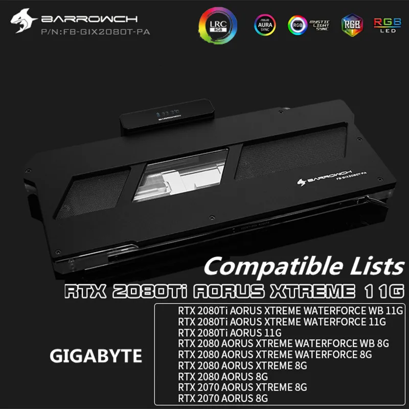 BARROWCH GPU водоблок для Gigabyte RTX 2080/2080Ti AORUS XTREME RTX 2070 полное покрытие LRC2.0 медный блок+ алюминиевая крышка - Цвет лезвия: Черный