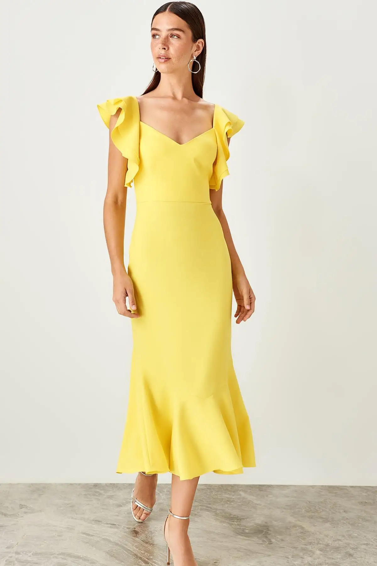 Trendyol желтый маховик Деталь Платье TPRSS19BB0321|Женские платья| |