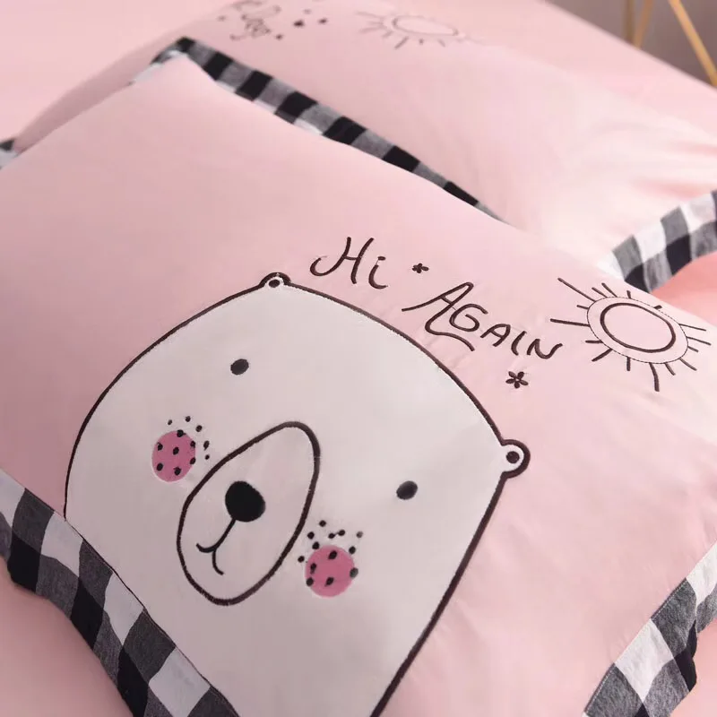 

Pink Cartoon Zoo Unicorn 60S Egyptian cotton King Queen Full Size child Bedding Set Duvet Cover Bed Linen Bed sheet Pillowcases