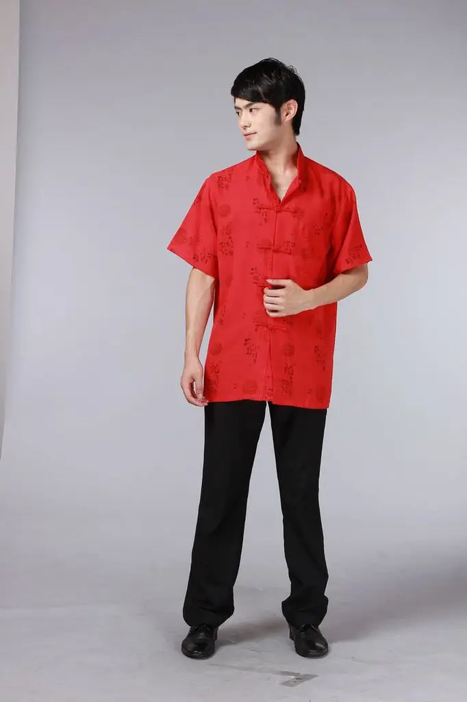 

Chinese Tradtional Tops Men's Satin Short-Sleeve Shirt Size S to 3XL
