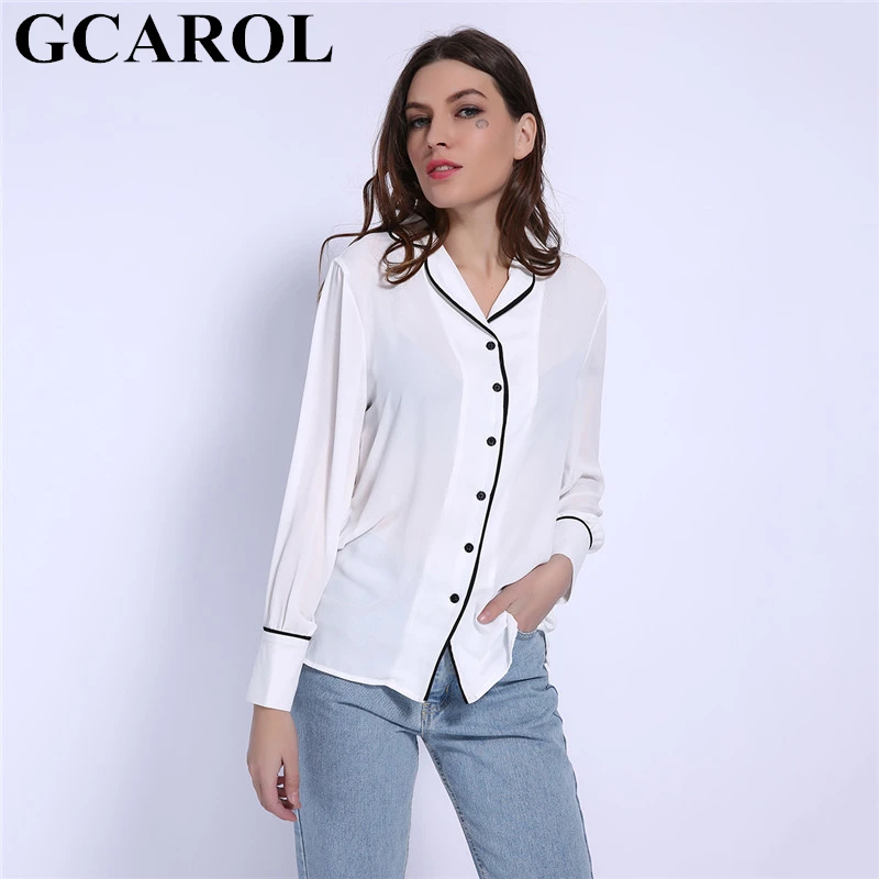 GCAROL, коллекция ранней весны, женская шифоновая блузка с отложным воротником, элегантная офисная рубашка, аккуратные классические Базовые Женские топы