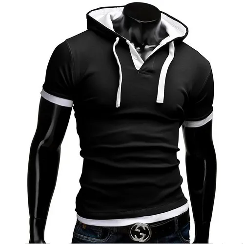 Black White Мужская футболка,, летняя, тонкая, для фитнеса, с капюшоном, с коротким рукавом, мужская, Camisa Masculina Sportswer, футболка, тонкая, футболка, Homme, 5XL - Цвет: Black White