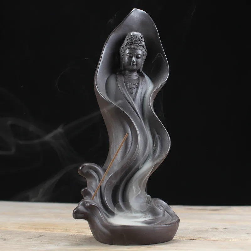 Керамическая горелка для благовоний Guanyin с фиолетовым песком простой буддийский