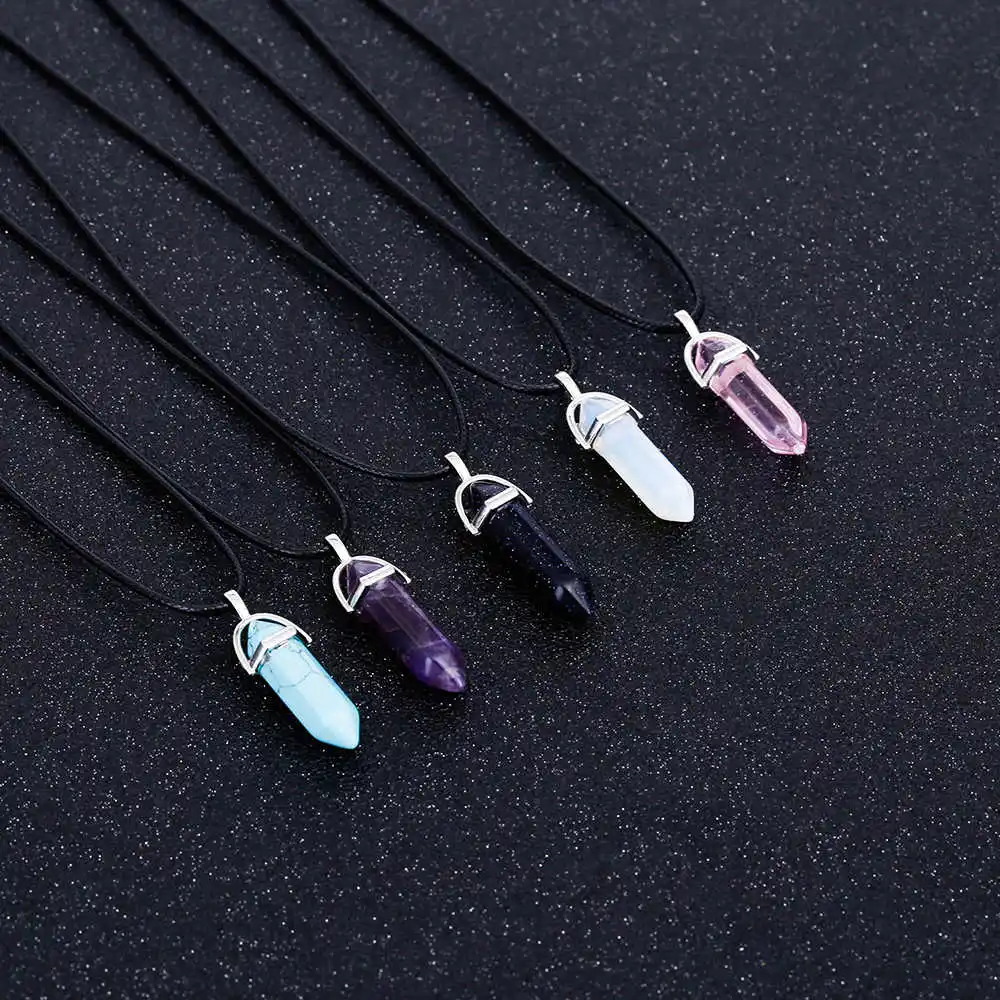 Шестиугольная Колонка Кварцевые ожерелья Бирюзовая розовая Хрустальная