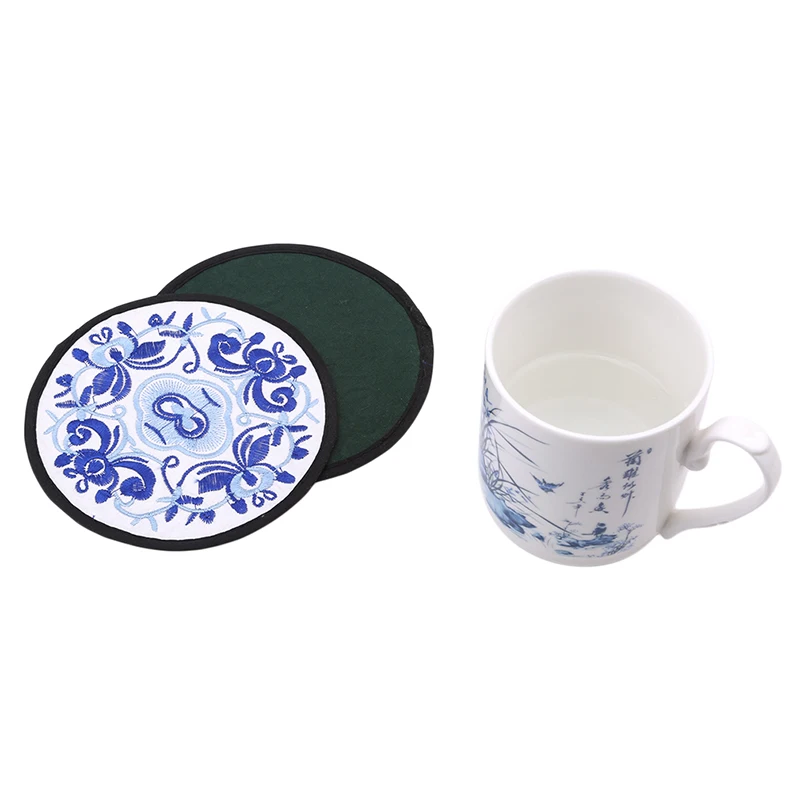 Вышитые керамические подставки для чашек 2 шт. украшения дома кухонные