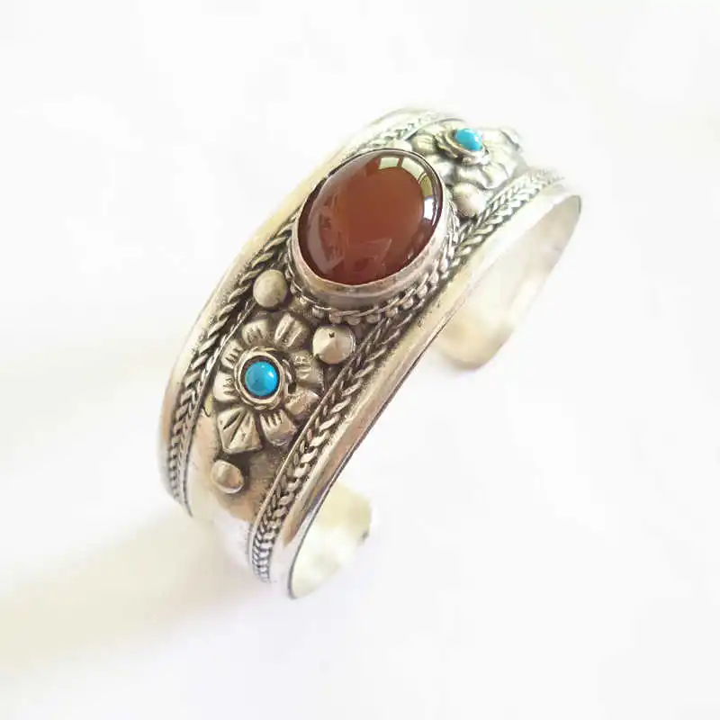 inlay Red agate BB-443, тибетские модные браслеты, Медная Инкрустация, натуральный камень, открытые манжеты, лунный камень, лабрадорит, Агаты, тигровый глаз, разные цвета - Окраска металла: inlay Red agate