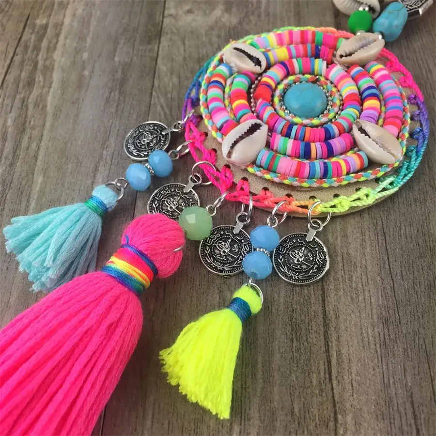 

New handmade Caki colorful tassel pendents necklace boho Bohemiam long fringe statement Maxi Necklaces for women summer
