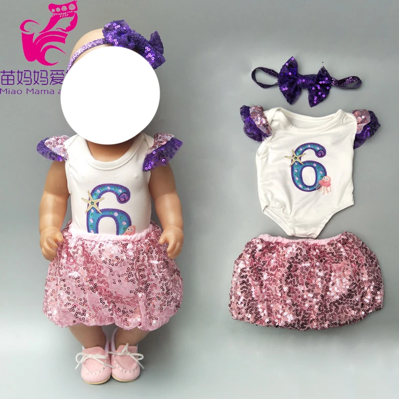 

Doll sequin dress for 40cm baby dolls clothes 18" girl doll pink dress bow headband accessories