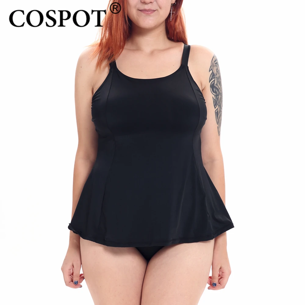 Женский купальный костюм COSPOT черный однотонный купальник танкини с пуш ап майкой