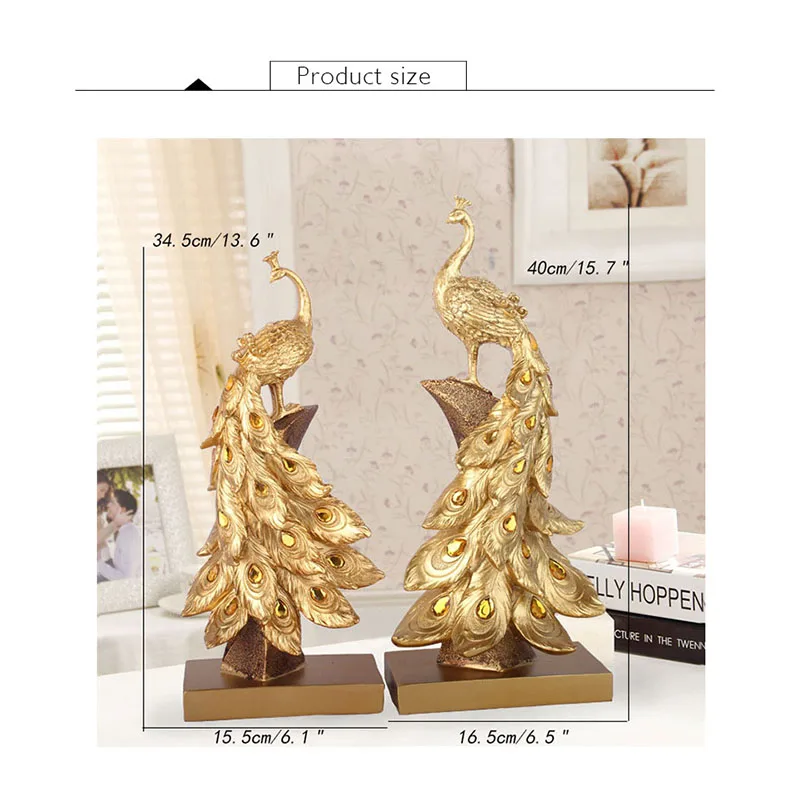 

Household Resin Peacock Ornaments Golden Peacock Miniature Figurines Resin Desktop Crafts Home Decor Accessories Business Gifts