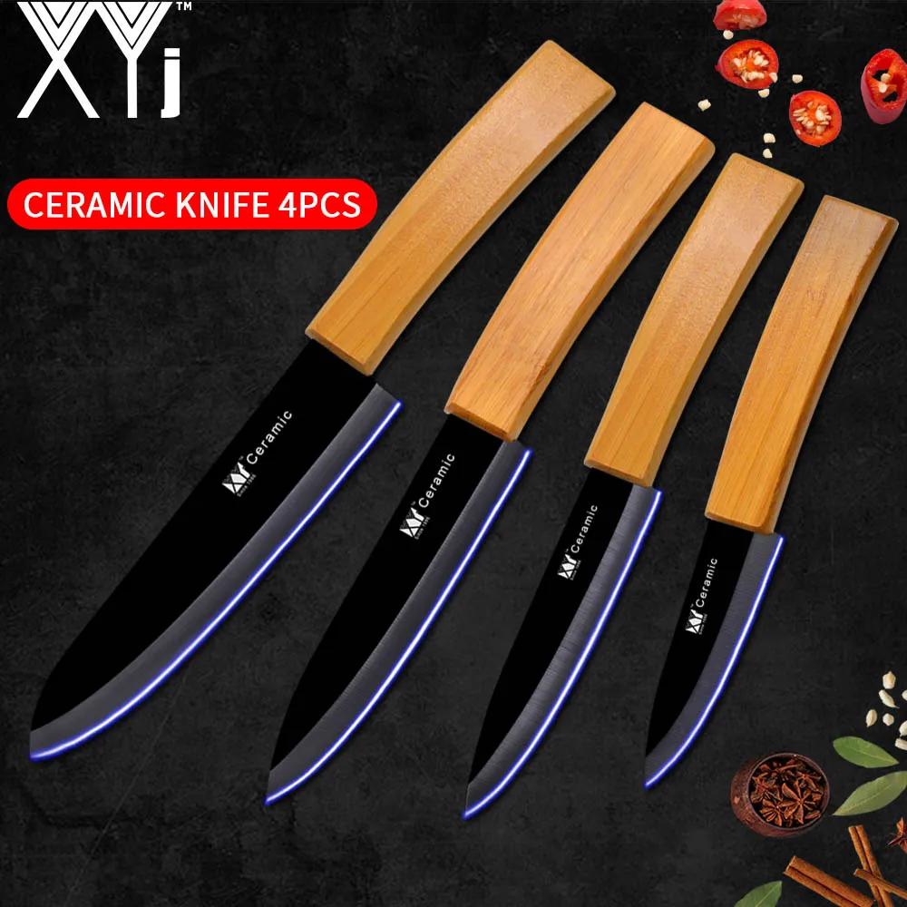 Black Straight XYj диоксид циркония керамика наборы кухонных ножей очистка нарезка керамический нож шеф-повара бамбуковая ручка кухонные ножи - Цвет: Black Straight