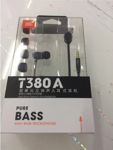 JBL T380A Проводные вставные наушники 8 мм+ 5,8 мм двойной Динамический драйвер с одной кнопкой дистанционного управления и микрофоном 3,5 мм разъем динамические наушники