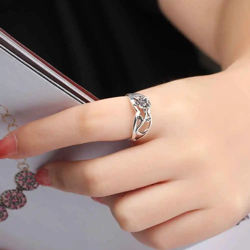 925 Sterling Silver Rings For Women Flowers Leaf Shape Hollow Fashion Jewelry Gift Party(RI102756) | Украшения и аксессуары