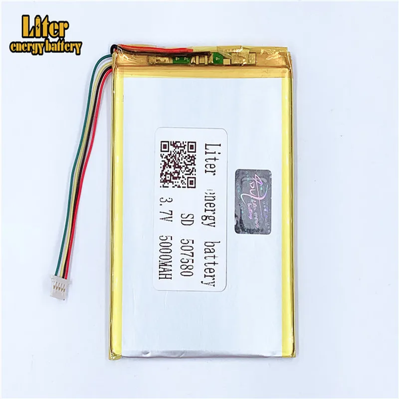 1 0 мм 5pin разъем 507580 5000mah 3 7 V перезаряжаемая зарядка литий-полимерная батарея для