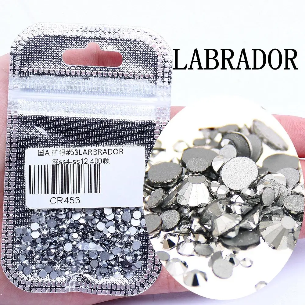 53 LARBRADOR Стразы для нейл-арта, 60 цветов, 400 шт, микс из SS4-SS12, стеклянные стразы с плоской задней стороной, Стразы для ногтей, 3D украшения - Цвет: 53 LARBRADOR
