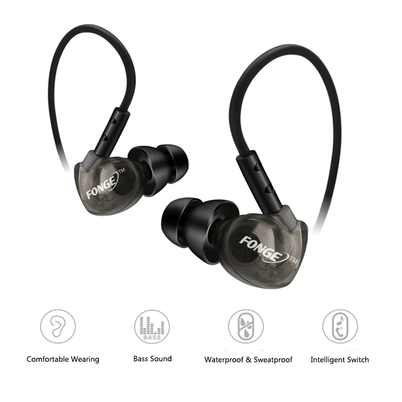 Fonge водонепроницаемые наушники вкладыши HIFI спортивные наушники бас гарнитура с микрофоном для xiaomi Galaxy s6 смартфонов