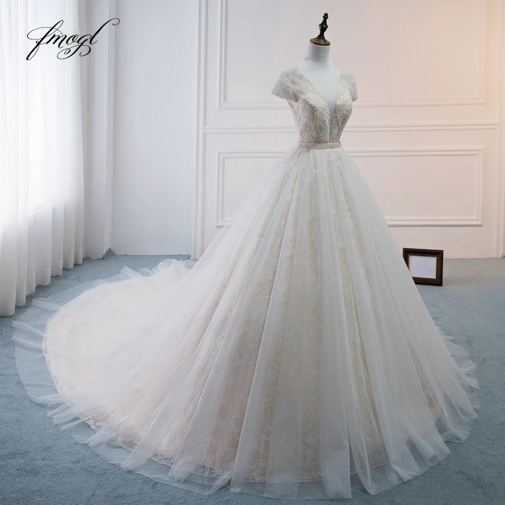 Кружевное бальное платье Fmogl с коротким рукавом на свадьбу 2019 сексуальное