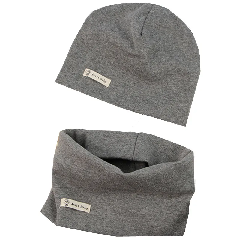 dark gray Новая Осенняя детская шапка, шарф, комплект однотонных полосатых вязаных шапок для малышей, шапка для мальчиков и девочек, детские шапочки, шапка для малышей, детская шапка, шарф, воротник - Цвет: dark gray
