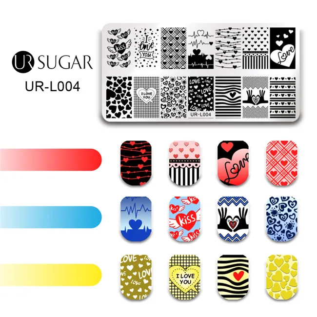 UR L004 Ur Sugar 1 шт. с Днем Святого Валентина Цветы Простой волновой линии штамповки маникюрный шаблон дизайн ногтей DIY пластины - Цвет: UR L004