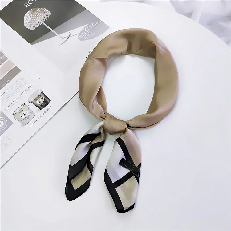bowknotKhaki Женский квадратный шарф 70*70 см четыре сезона белый перо печати шифон шелковые шарфы офисные женские Ободки Бандана - Цвет: bowknotKhaki