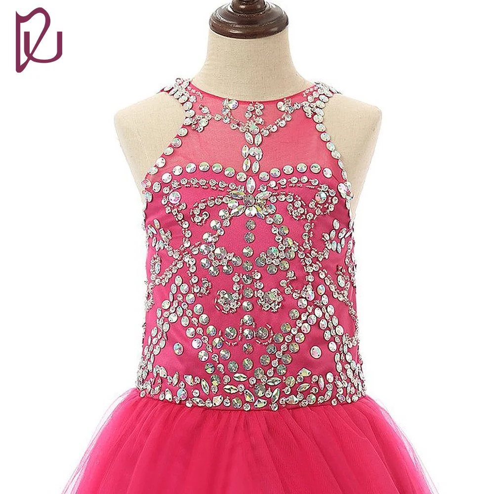 Red Cute A Line Dresses For Children Gifts Princes New Crystal Ankle-Length Show Festival Pageant Flower Girls Ruched Dress | Свадьбы и