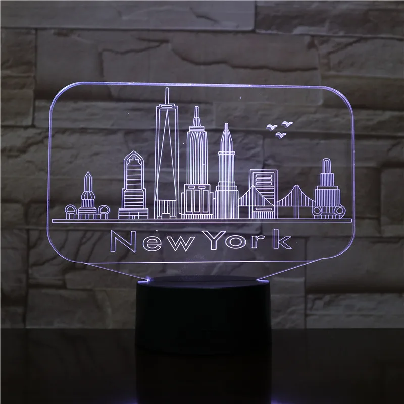 Город Нью-Йорк Usb светодиодный 3d-ночник veilleuse лампа Декоративные RGB детский подарок знаменитые здания настольная лампа прикроватная неоновая