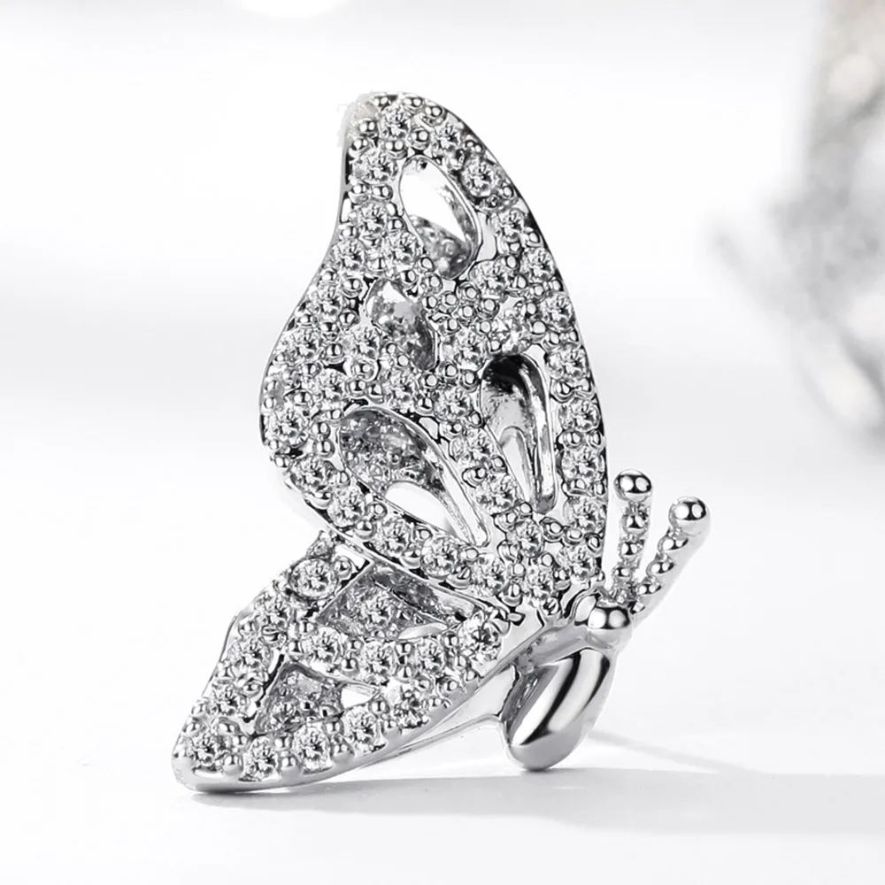 Очаровательные милые серьги-гвоздики Neoglory с белыми бабочками из циркония