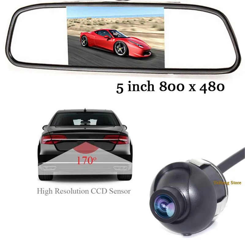 5-дюймовый HD Автомобильный зеркальный монитор заднего вида видео вход 800*480 12V + 360