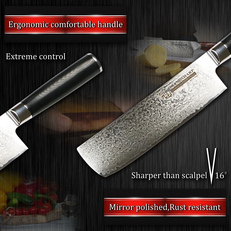 Grandsharp набор ножей из дамасской стали Nakiri утилиты кухонные ножи VG10 японские