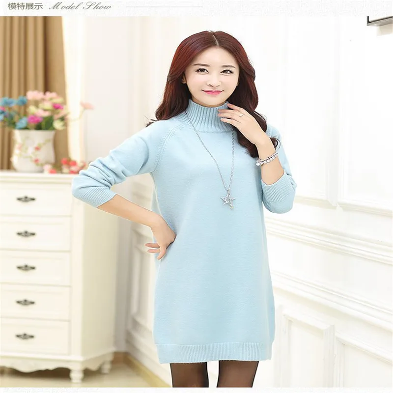 2019 New Winter Loose Big Yards Knitted Sweater Pure Color Side Slit Pullover Turtleneck Warm Long Women A1496 | Женская одежда