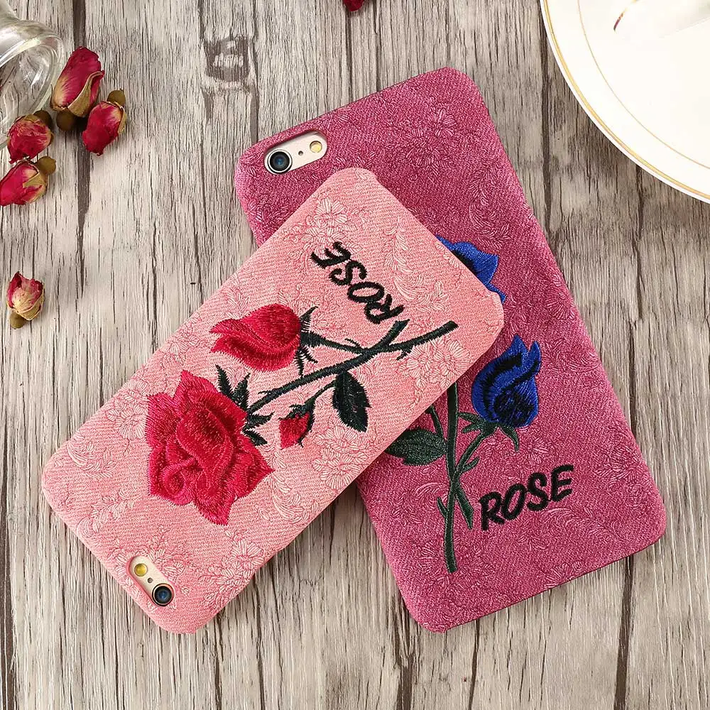 KISSCASE Emboss Rose Patterned Case For iPhone 7 8 6S 6 Plus Back Cover Floral Phone 5S 5 SE Embroidery Shell |