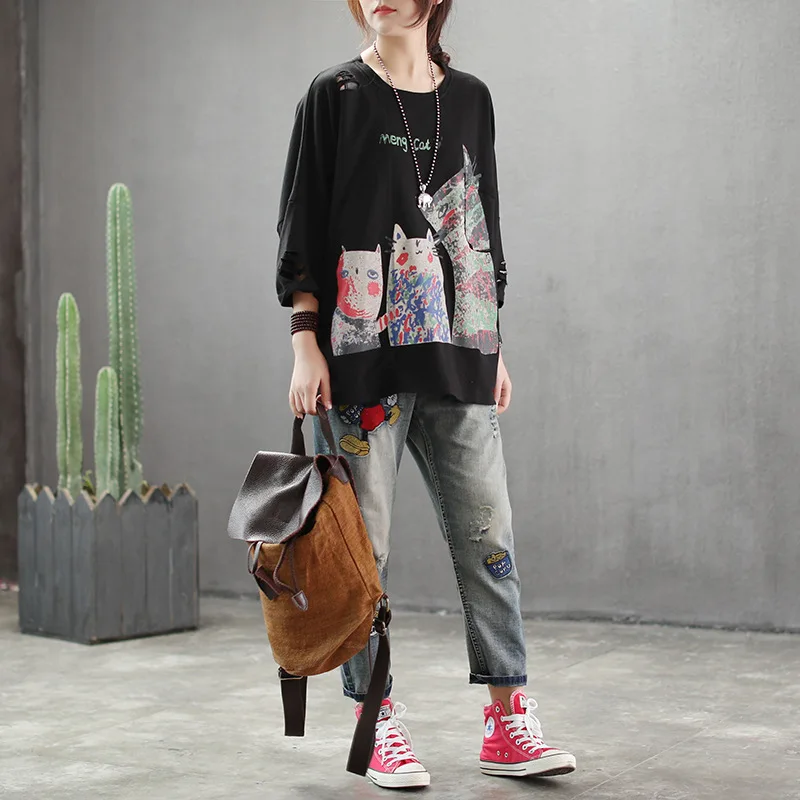 Женская блузка TA1401 модная в китайском стиле с рисунком кошки для весны и лета 2019 |