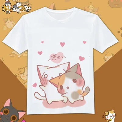 4 Повседневная футболка для девочек с круглым вырезом для Neko Atsume, милые футболки с котами, женские летние футболки с короткими рукавами - Цвет: 4