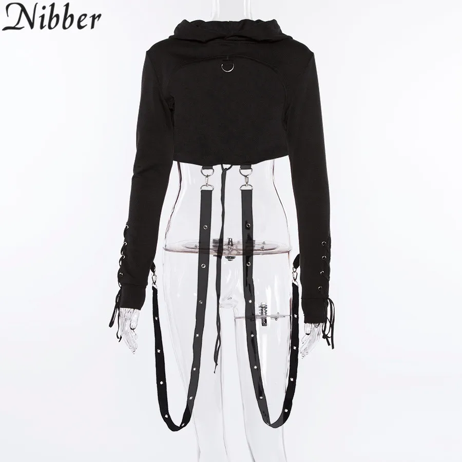 Nibber/короткие готические женские толстовки с капюшоном на шнуровке сзади; сексуальный укороченный топ ; Весенняя Уличная Повседневная Толстовка с длинным рукавом; спортивный костюм с капюшоном
