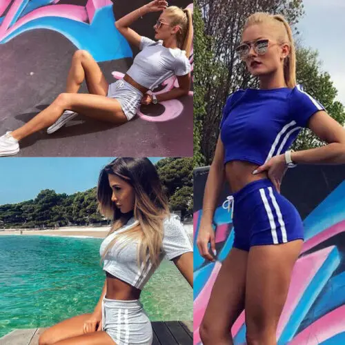 Летний женский пикантный костюм из 2 предметов хлопковый облегающий комплект